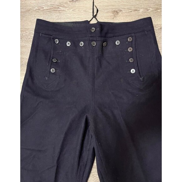 Navy Military-Style High-Waist Button-Up Pants With Lace-Up Back - Picture 1 of 7